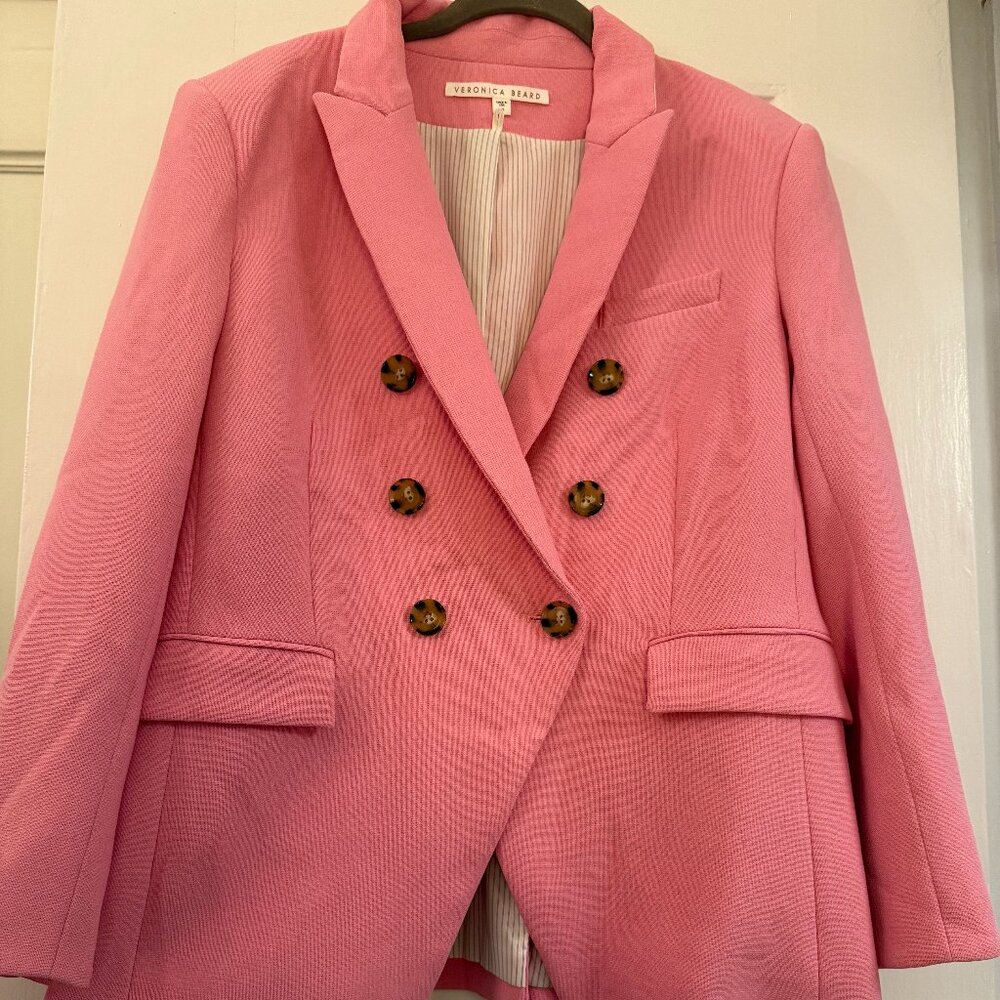 Veronica Beard Pink Dickey Blazer – Stretch Textured Weave, Size 16